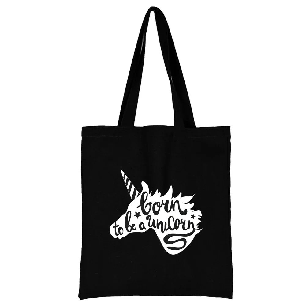 sac de shopping en toile noire pour femmes, fourre-tout décontracté réutilisable, sac à bandoulière à motif blanc imprimé, sac à main pliable de grande capacité