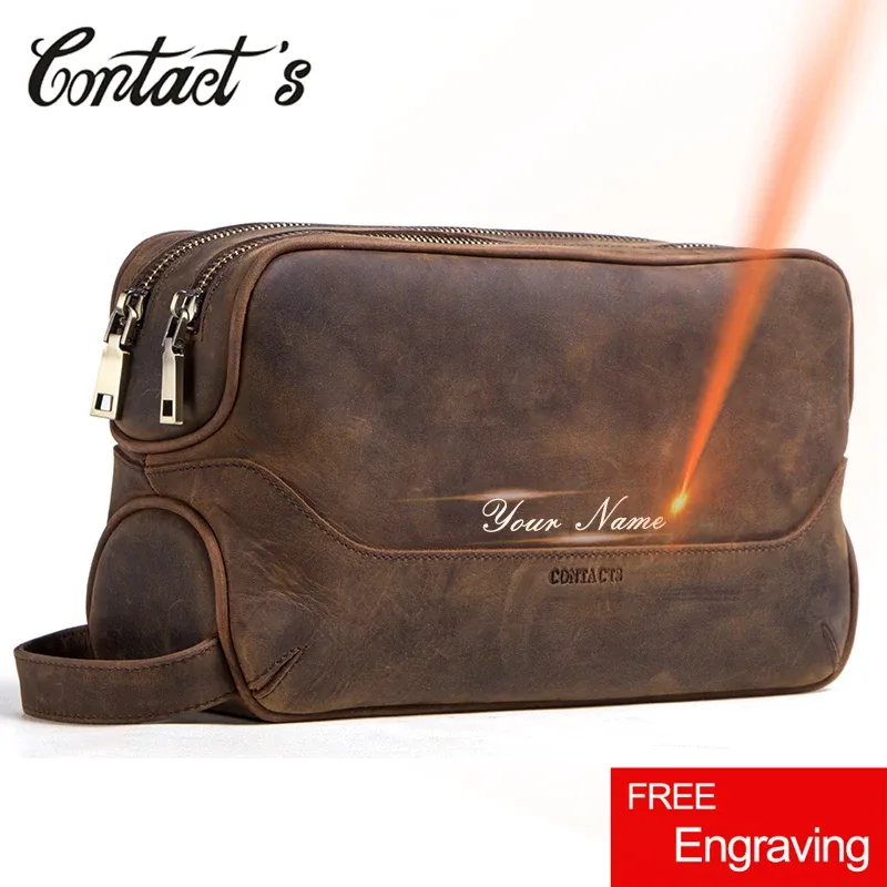 Contact's – sac à cosmétiques en cuir véritable pour hommes, pochette de maquillage de luxe de grande capacité, organisateur de voyage, sacs de toilette Vintage, rangement
