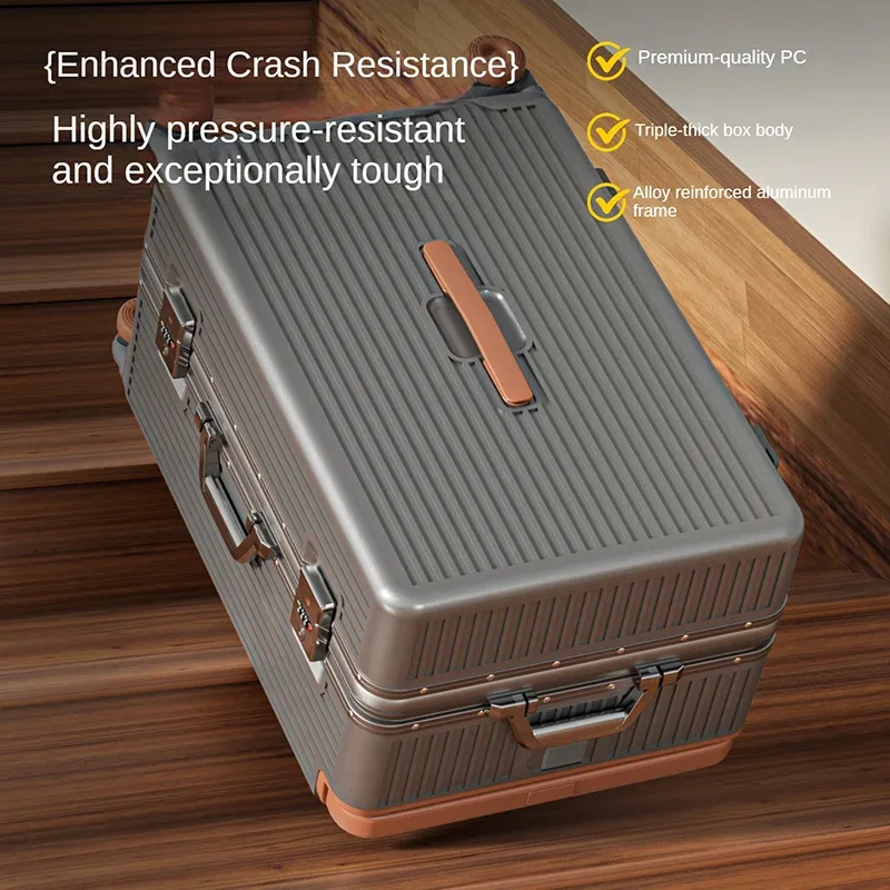 nouvelle valise à cadre en aluminium avec poignée télescopique large, valise trolley durable en pc, valise de voyage pour étudiant 28 pouces, valise cabine 20 pouces
