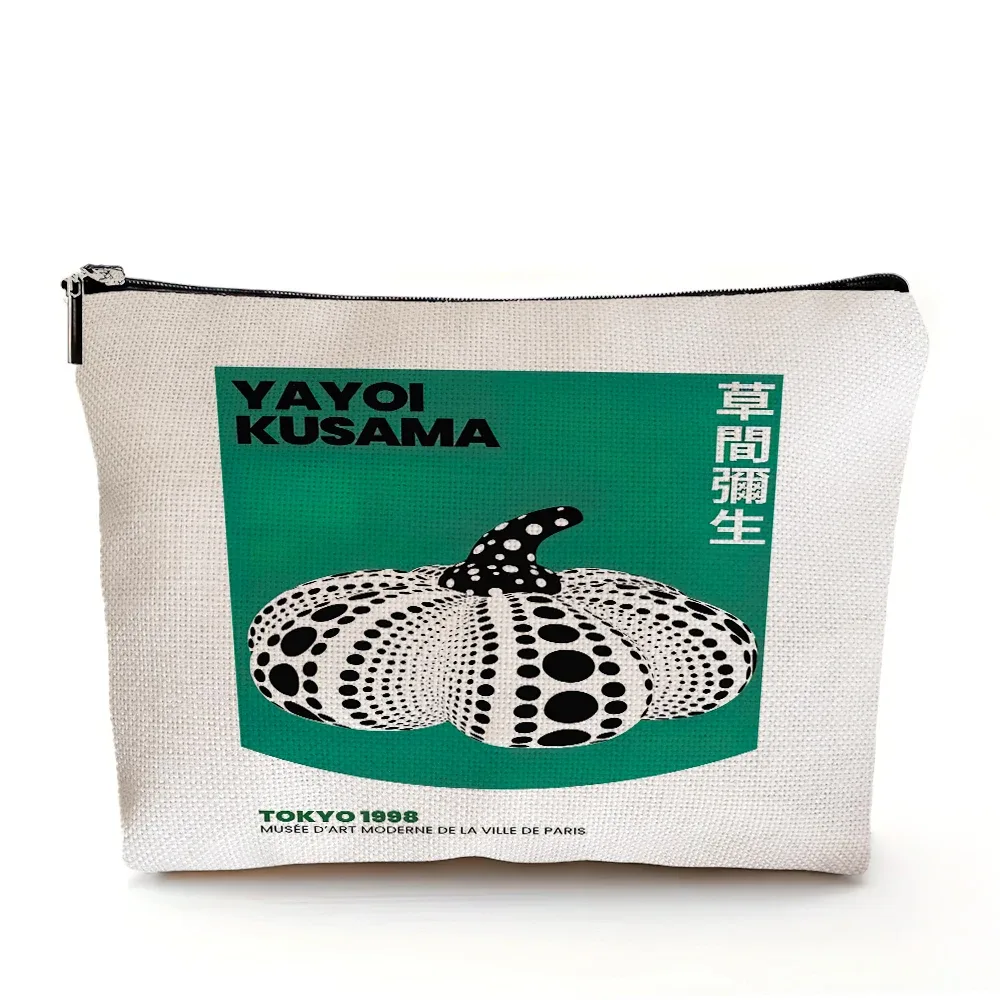 sacs à cosmétiques yayoi kusama art girl, double imprimé, motif pois japonais, sac à main de maquillage pour femme, organisateur de voyage, portefeuille enfant