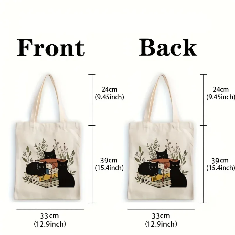 sac à main en toile à motif floral black cat book, sac à provisions double face, grand sac fourre-tout pour femmes, sac de shopping pliable