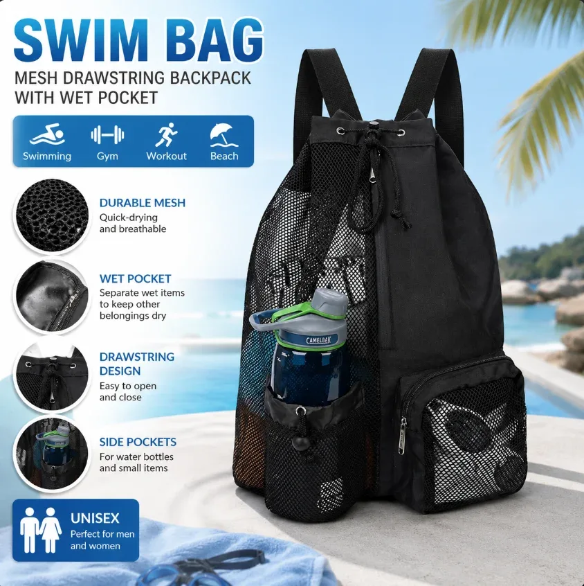 sac de plage à cordon de serrage, sacs à dos de plage pour hommes et femmes, sac à dos d'été pour la natation, la gym et les équipements d'entraînement, unisexe