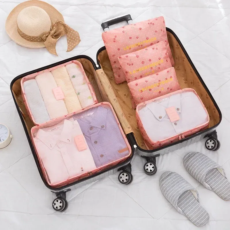 sac de rangement de voyage pour vêtements, ensemble de 6 pièces, pour garde-robe, valise en poudre, étui pour chaussures, cube d'emballage