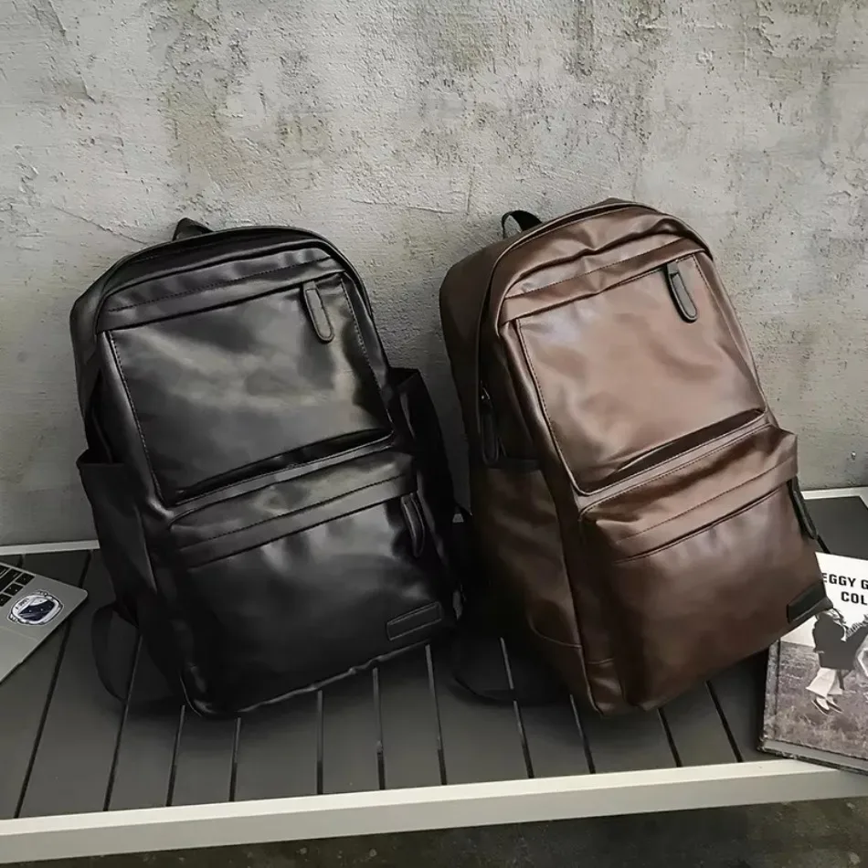 Sac à dos pour ordinateur portable pour hommes grand sac à dos de voyage étanche en cuir sac d'école noir doux nouvelles sangles réglables sacs à dos en cuir