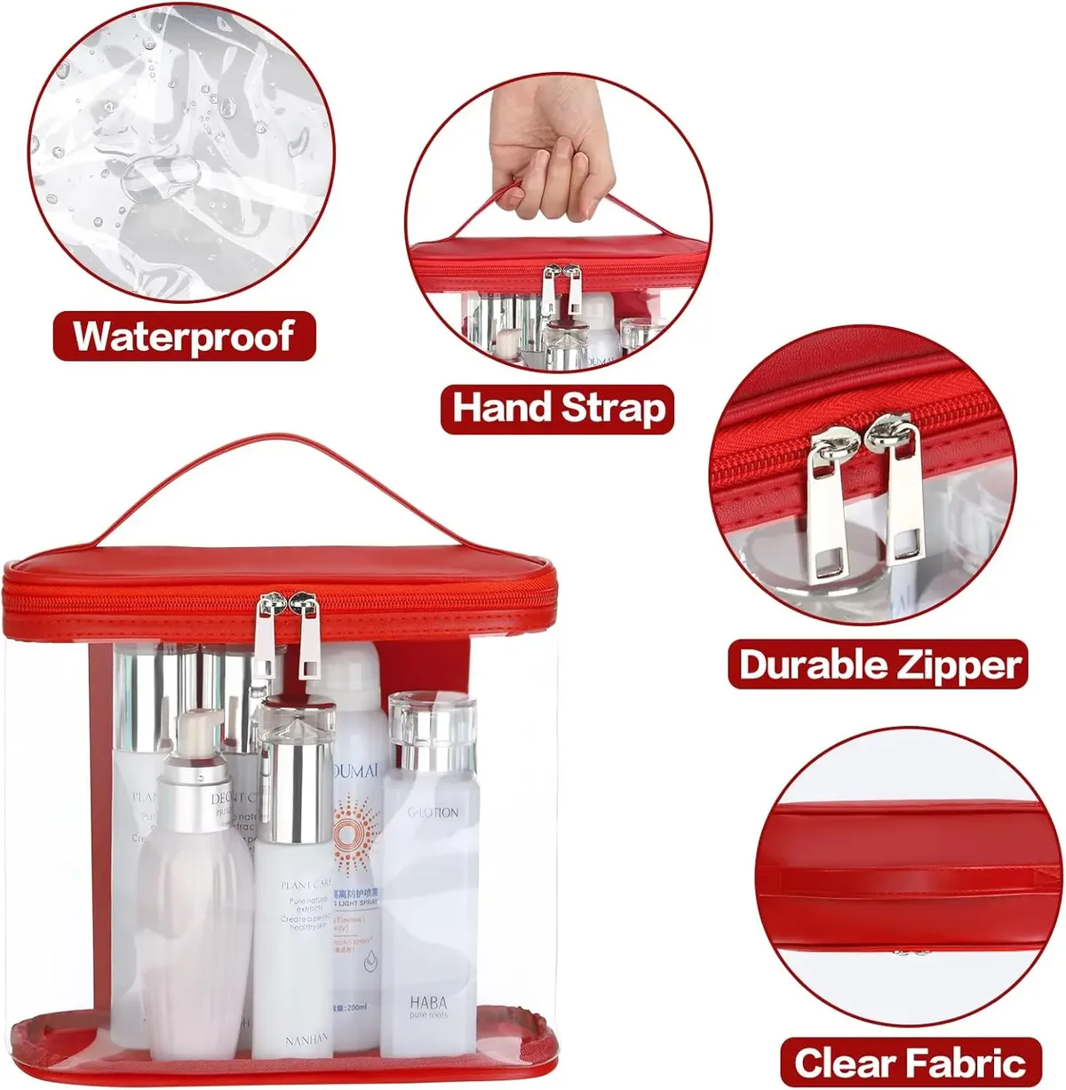 rapduty-trousse de voyage transparente anti-retard pour articles de toilette, trousse de maquillage transparente, trousse de voyage transparente avec fermeture éclair et poignée, 1 toilette