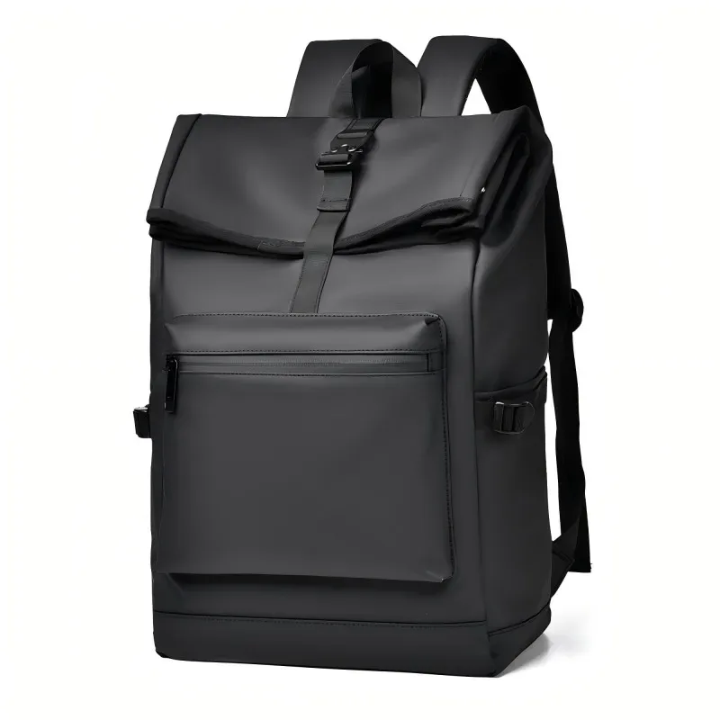 sac à dos de grande capacité – sac de voyage et de banlieue élégant noir uni avec bretelles réglables, plusieurs compartiments, sac à dos de voyage