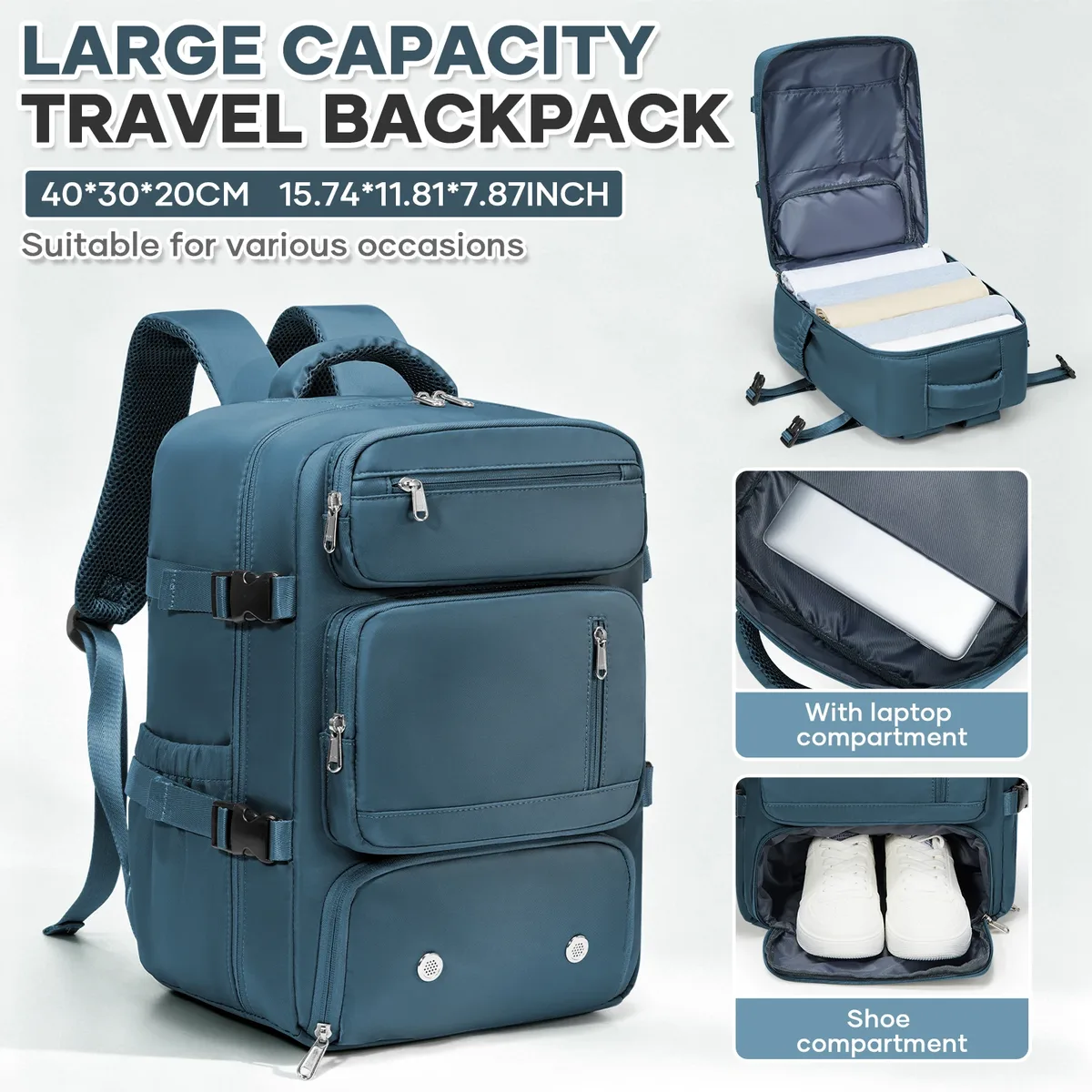 Sac de cabine Ryanair 40x30x20, sac à dos de voyage pour femmes et hommes, sac pour ordinateur portable, sac à dos pour bagages à main, sac de cabine pour avion, sac d'étudiant