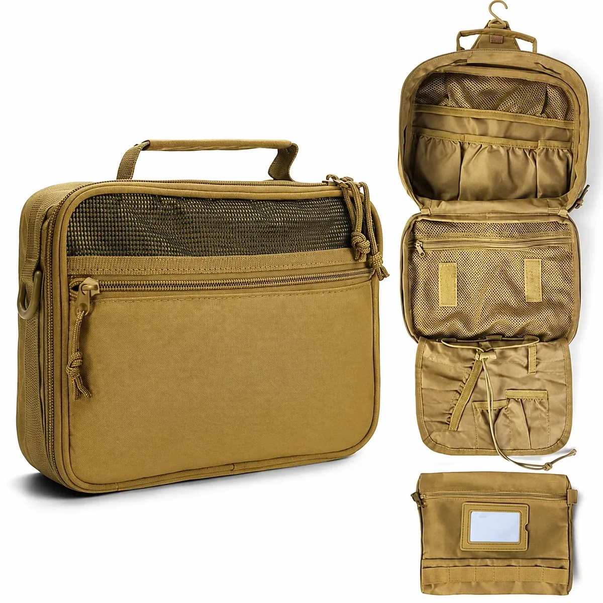 trousse de toilette tactique pour hommes, trousse de rasage et d'hygiène suspendable utilitaire pour voyage, pochette tactique molle edc