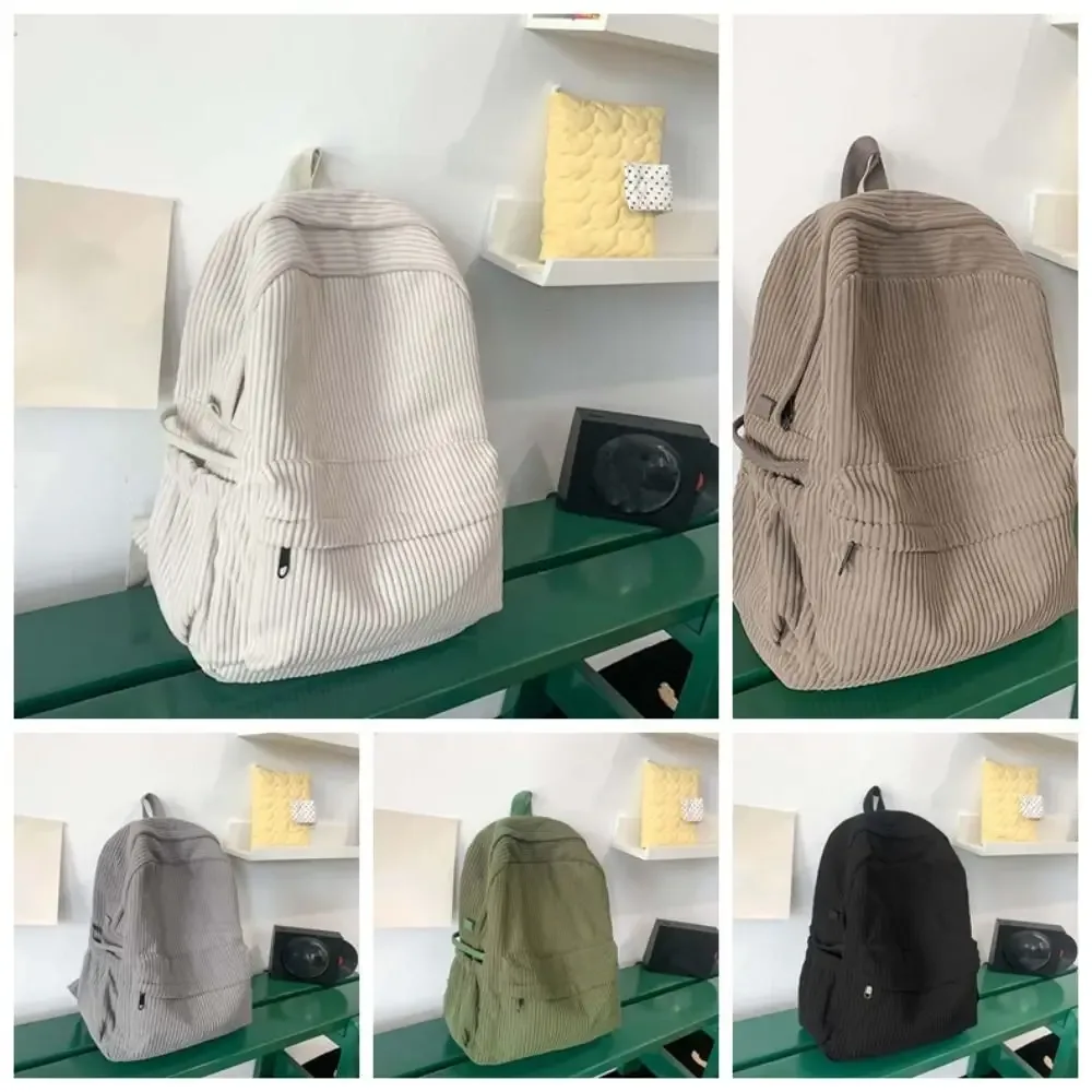 sac à dos léger en velours côtelé, grande capacité, portable, couleur unie, style japonais, réglable, décontracté, pour étudiants