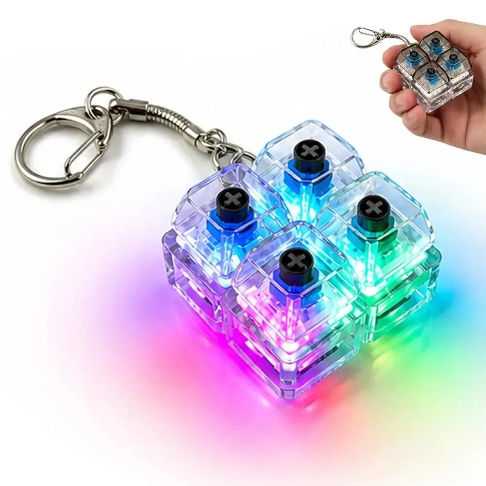 porte-clés clavier mécanique 4 touches, tactile, avec led et cristal, pendentif de sac à dos, décompression, accessoire de sac