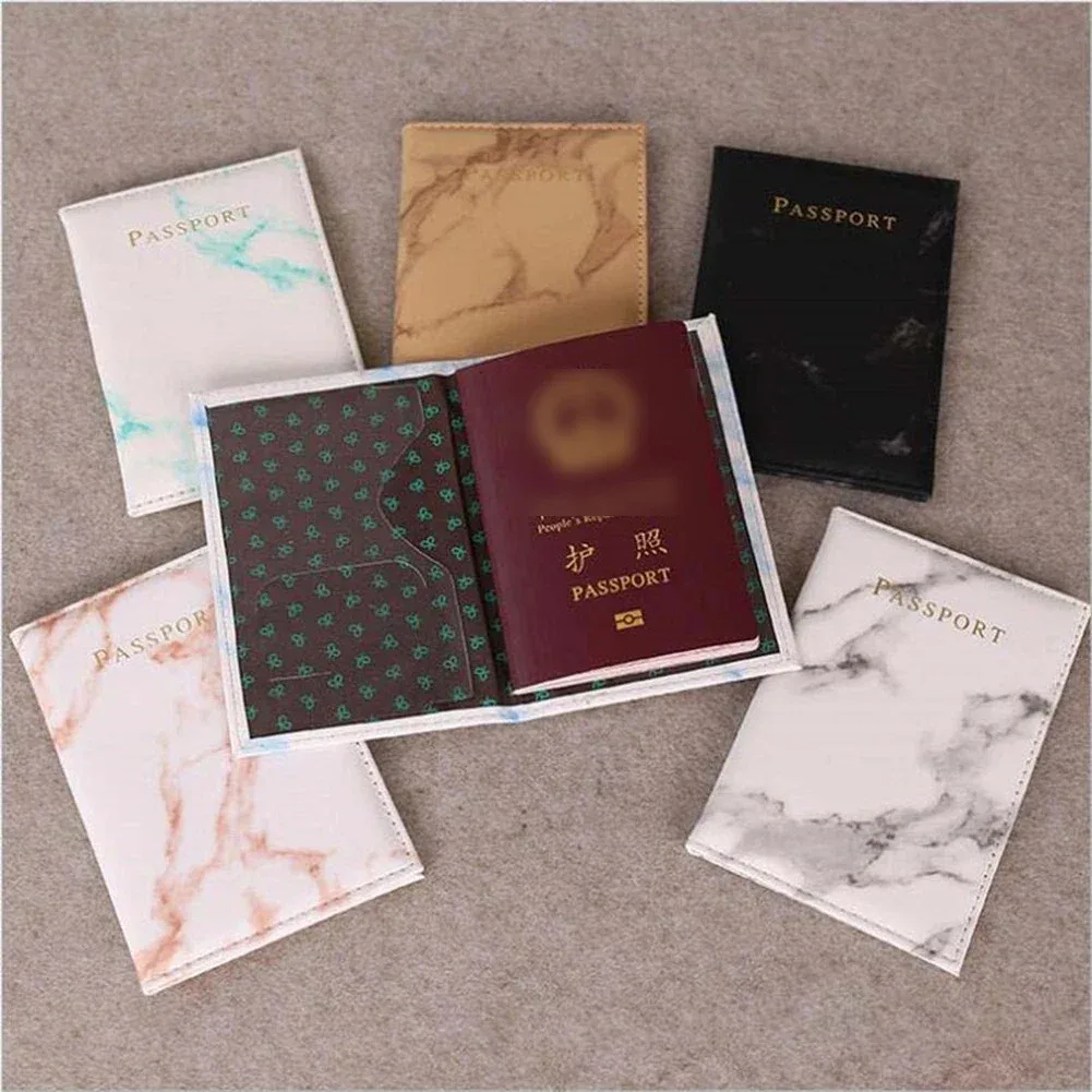 couverture de passeport en cuir pu pour femmes et hommes, style marbre, carte d'identité de voyage, porte-passeport, billet de protection, pochette portefeuille