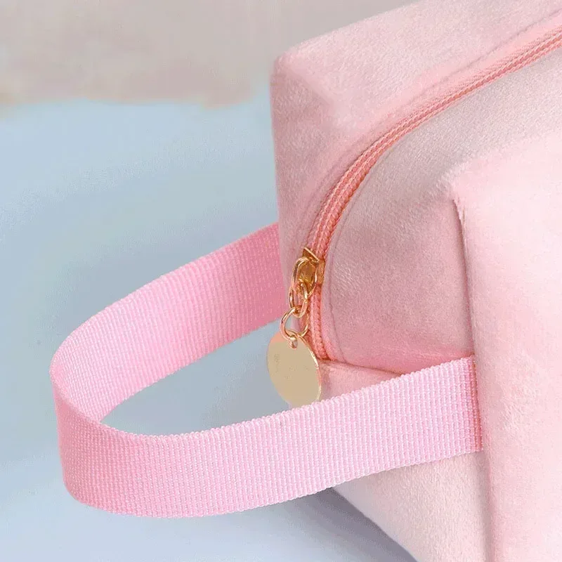 sac à cosmétiques en velours à fermeture éclair pour femme, grande trousse de maquillage de voyage, solide, pour documents, rouge à lèvres, rangement féminin