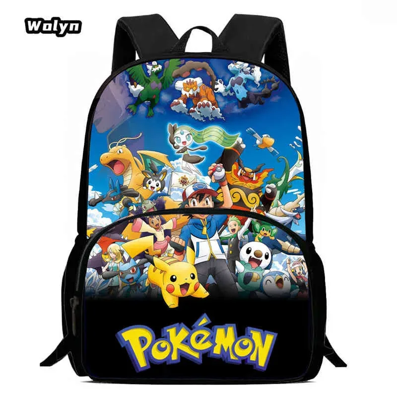 sac à dos scolaire pour enfants avec poche avant pour les 6-10 ans, sac d'école imprimé anime pokermom de grande capacité pour garçons et filles