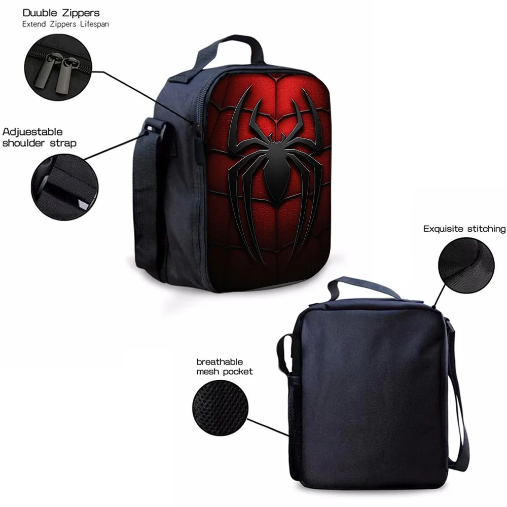 ensemble de 3 sacs à dos imprimés araignée noire | sac à dos décontracté spacieux avec pochette et sac fourre-tout assortis, idéal pour les sorties quotidiennes et les voyages