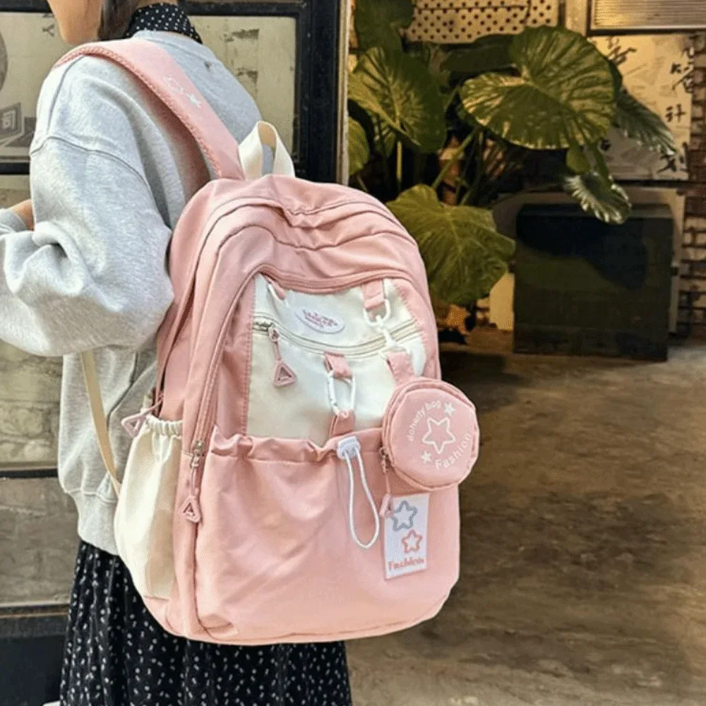 sac à dos décontracté pour femme avec porte-monnaie, sac à bandoulière en nylon à motif de dessin animé, grande capacité, style coréen, cartable pour étudiants et enfants
