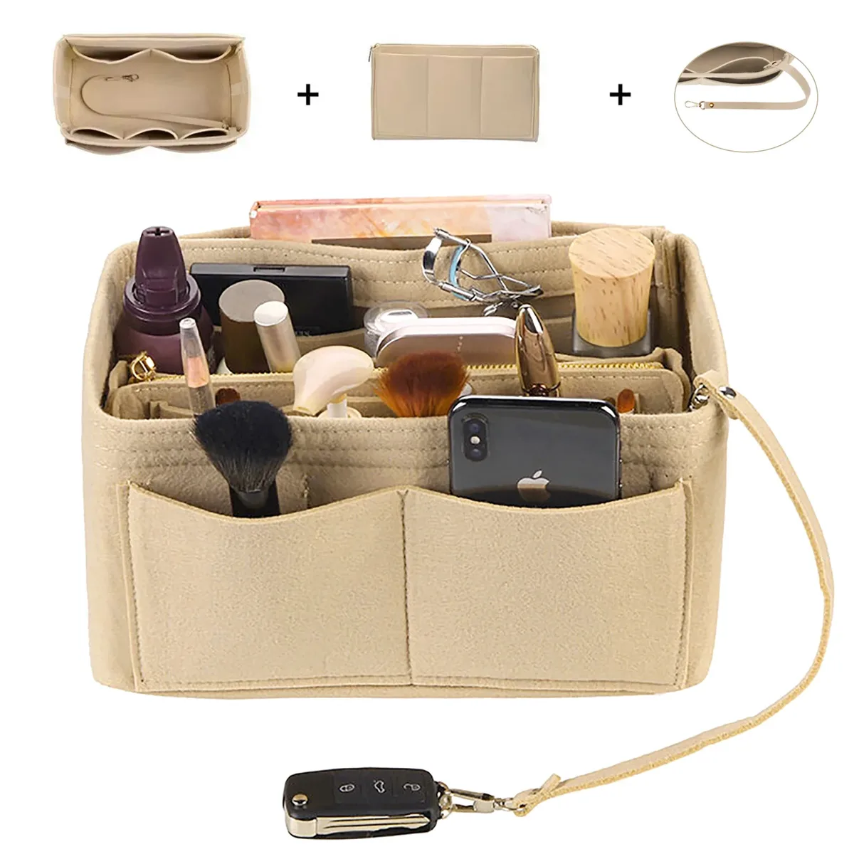 insert organisateur de sac à main en feutre – séparateur de sac fourre-tout de voyage avec fermeture éclair, insert de sac à main pour longchamp, neverfull, speedy & more