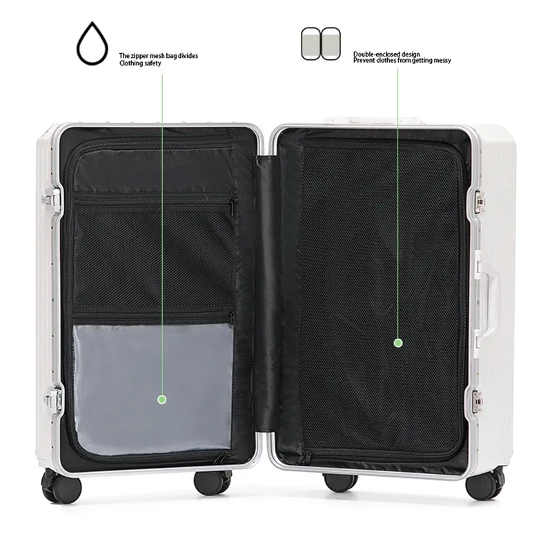 valise de grande capacité de 36 pouces avec porte-gobelet, valise à roulettes épaissie pour homme, valise de voyage à cadre en aluminium de 28 pouces pour femme