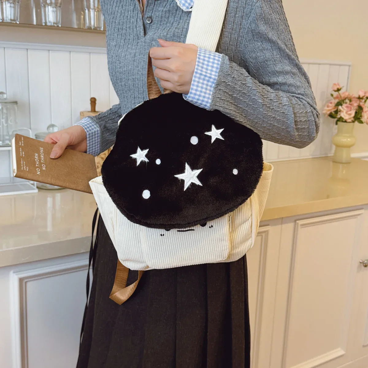 sac à dos d'étudiant en peluche exquis et mignon en forme de champignon, léger, grande capacité, pour filles, idéal pour l'école et les trajets quotidiens