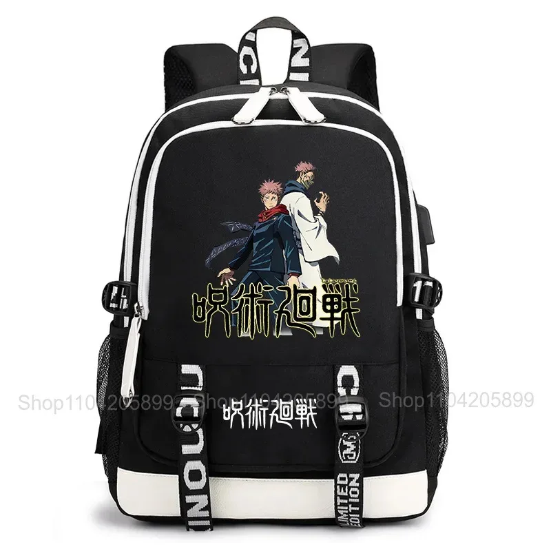 sac à dos jujutsu kaisen, anime satoru gojo itadori yuji, sac d'école pour étudiants, grande capacité, port de chargement usb, sac à dos de voyage