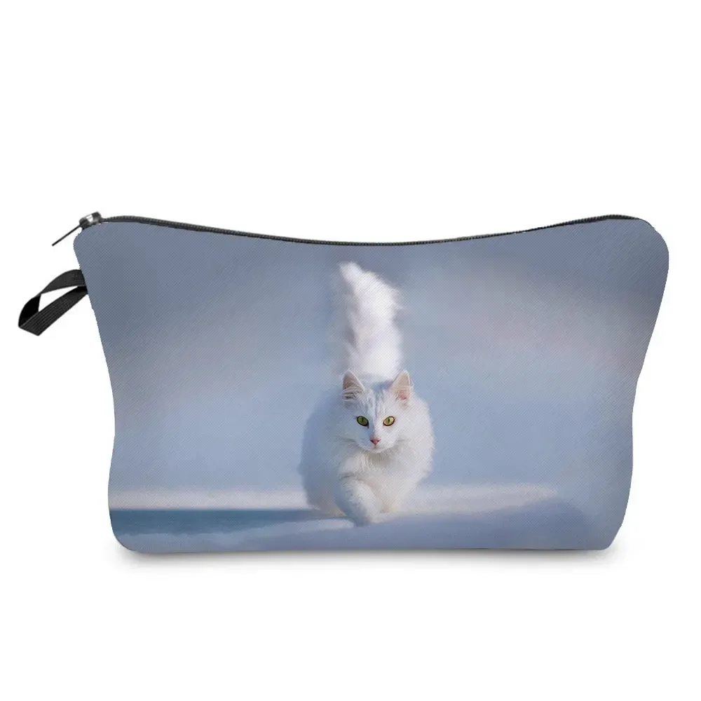 trousse à cosmétiques avec imprimé chat animal de dessin animé 3d pour femme, mini trousse de maquillage décontractée, étui à crayons personnalisé, extérieur, plage, voyage, mignon