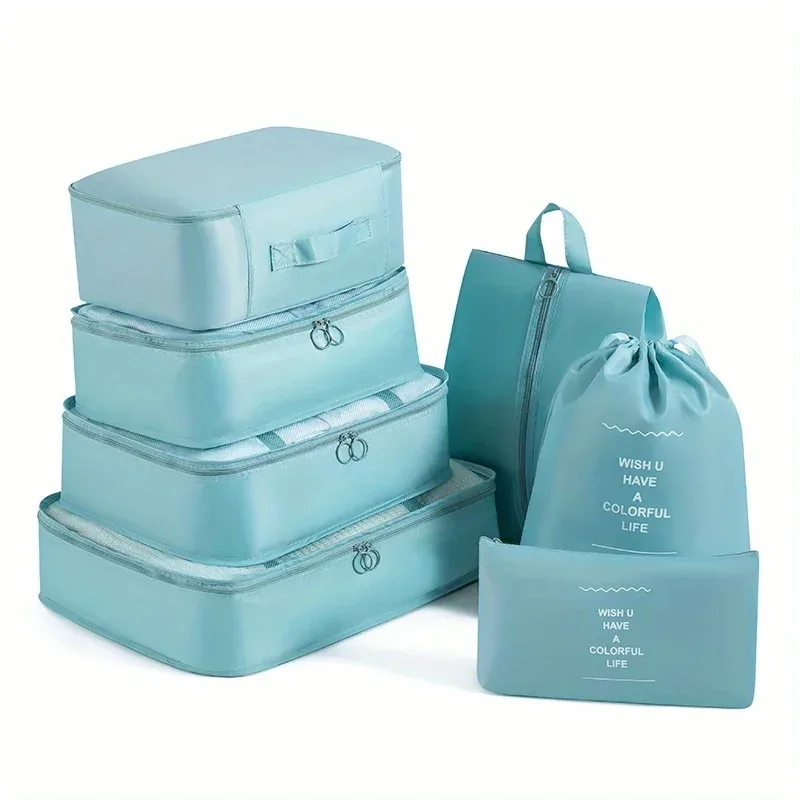 ensemble de 7 cubes d'emballage de voyage, sac de rangement de bagages en maille portable, sac de rangement de vêtements sous-vêtements avec sac à chaussures