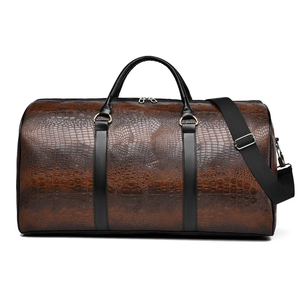 sac de voyage en cuir pu texturé crocodile, bagage de vacances rétro, grande capacité, sac à main durable pour voyage d'affaires, pour hommes et femmes