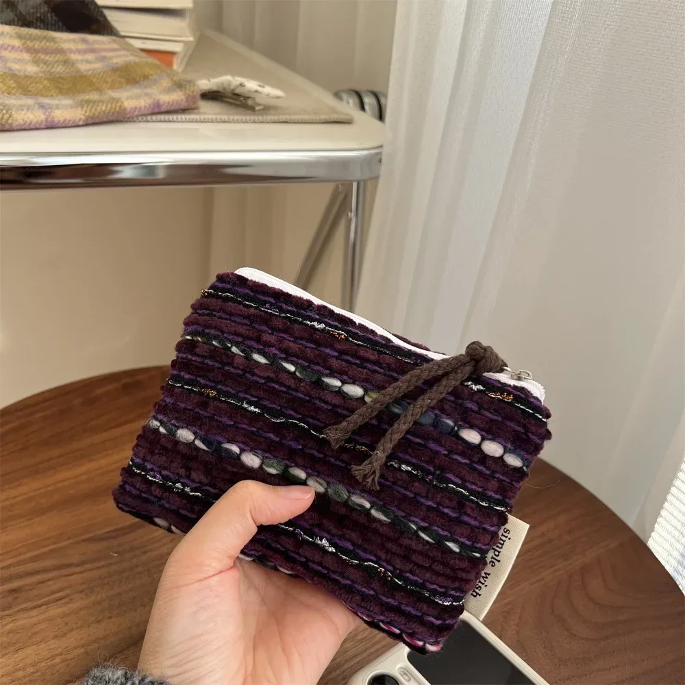 mini trousse à cosmétiques rétro à carreaux et rayures, organiseur de maquillage, pochette élégante, sac de rangement polyvalent pour femme, hiver