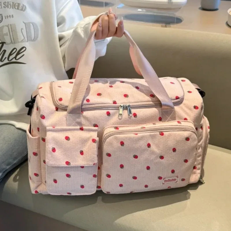 Sac fourre-tout de voyage en velours côtelé, sac de voyage de grande capacité avec compartiment à chaussures, sacs de sport et de Fitness pour femmes