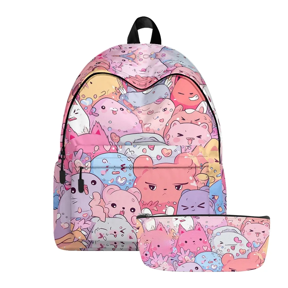 sac à dos imprimé de chats de dessin animé renard mignon, sacs à crayons à bretelles réglables, sac d'école léger et durable, sac à dos de voyage, ensembles pour adolescents