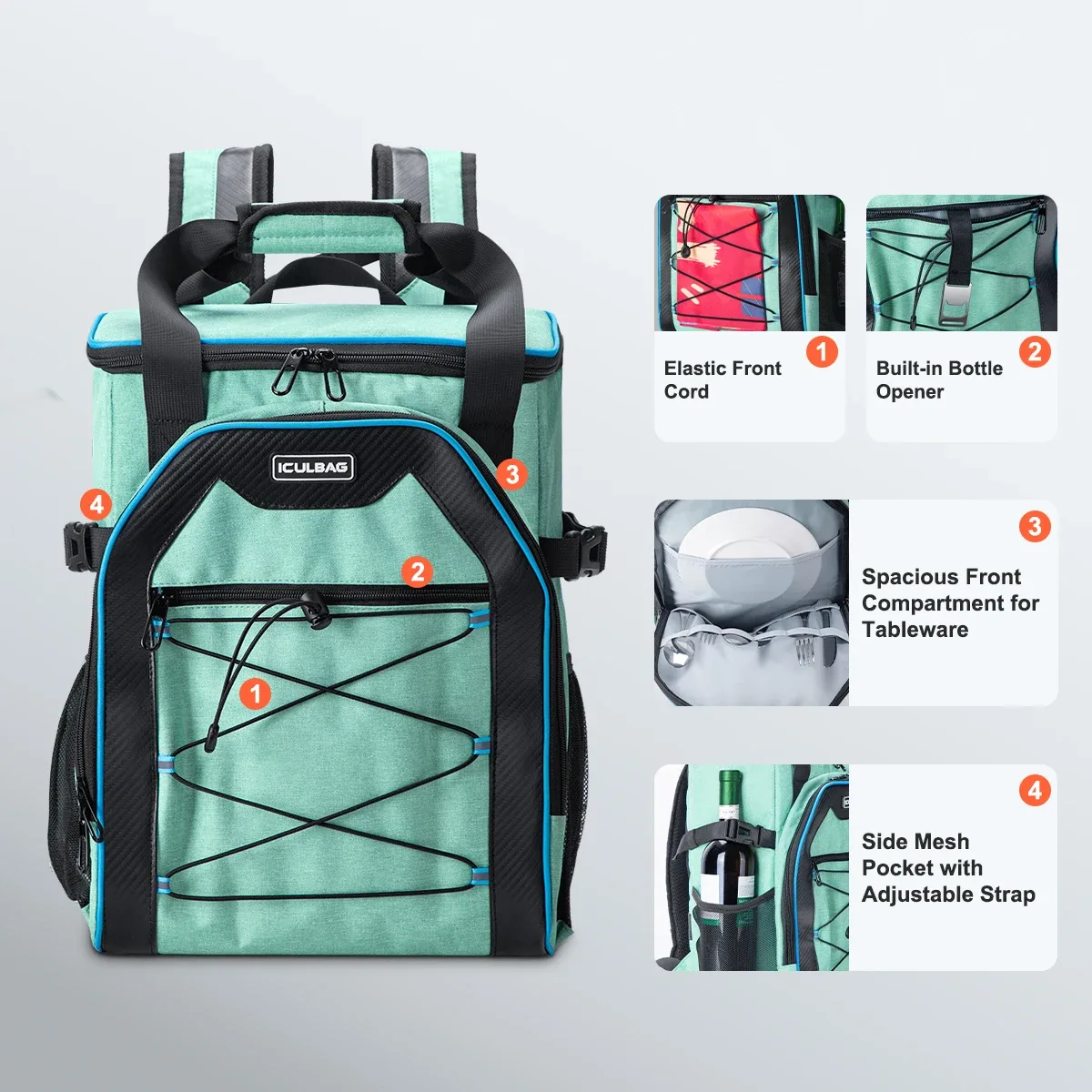sac à dos isotherme iculbag pour hommes et femmes, capacité 20 canettes, étanche, idéal pour la plage, les voyages, le camping et la randonnée
