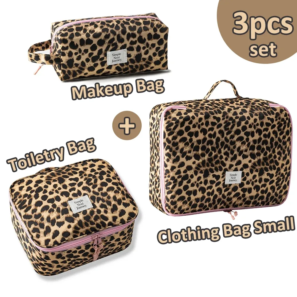 trousse de maquillage léopard, organiseur de voyage pour vêtements et articles de toilette, grande capacité, étanche, portable pour femmes, voyages d'affaires, bagages
