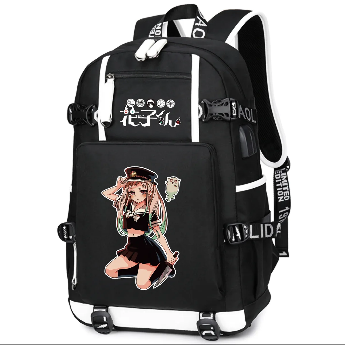 dessin animé toilette lié hanako-kun étudiants école sac à dos pour ordinateur portable oxford bookbag usb charge anime shouler sacs sac à dos décontracté
