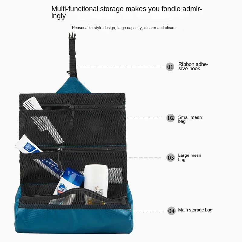 Trousse de toilette pliable de voyage pour hommes et femmes, trousse de maquillage étanche, portable, séparation sèche et support