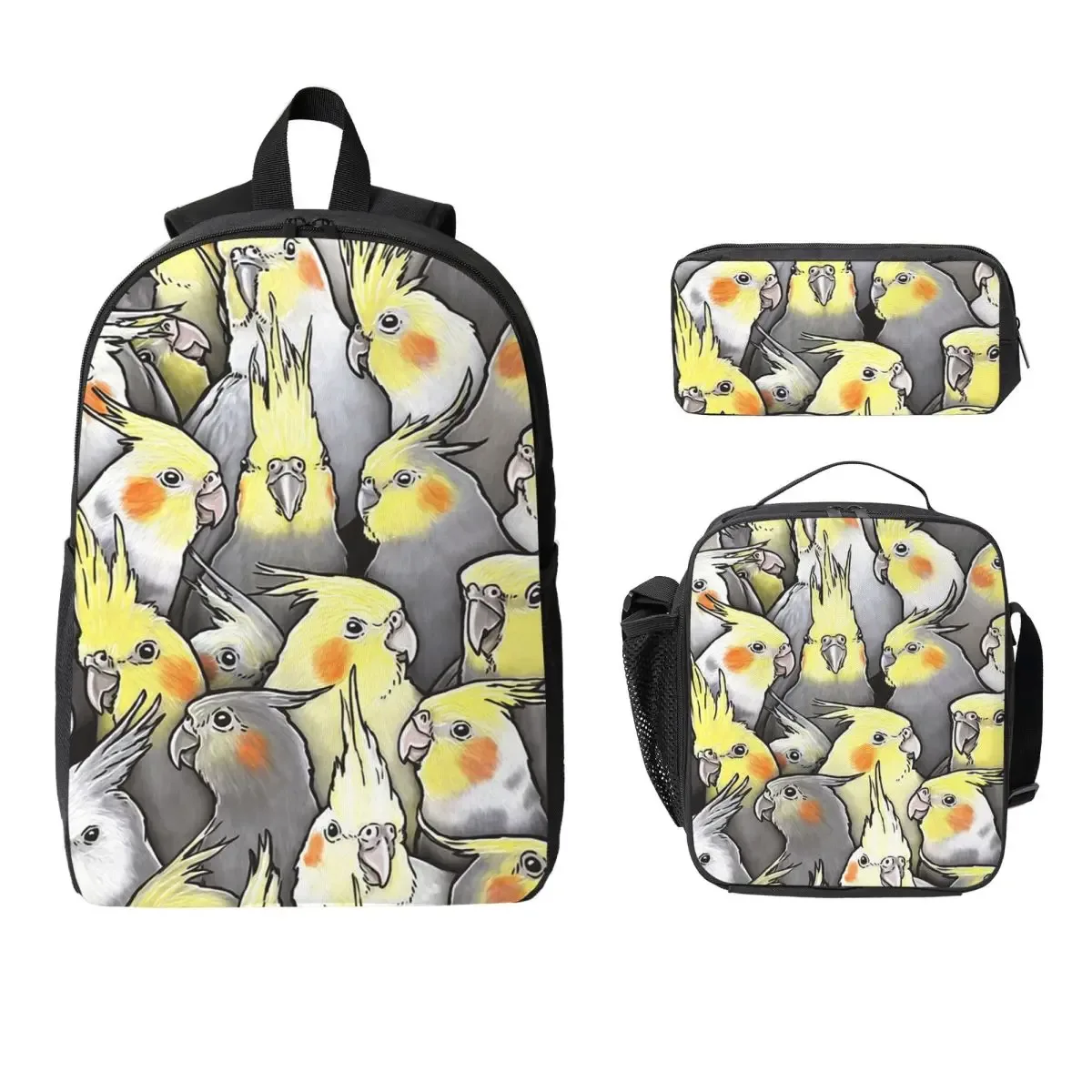 sac à dos cockatoo cockatiel parrot galore, sac d'école, sac à bandoulière pour ordinateur, 3 pièces, sac à déjeuner isotherme, trousse à crayons