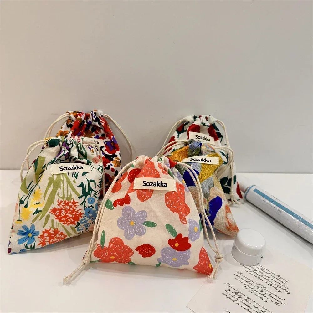 sacs à main en coton floral pour femmes, petit sac à cordon de proximité, trousse de toilette rouge à lèvres, poudres de maquillage, porte-monnaie, sac de rangement pour écouteurs prédire