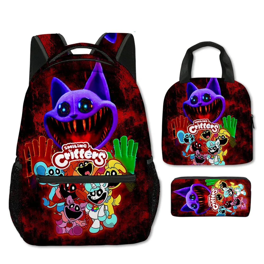 dessin animé nouveauté cool cristes souriants impression 3d 3 pièces/ensemble sacs d'école pour étudiants sac à dos pour ordinateur portable sac à déjeuner à bandoulière trousse à crayons