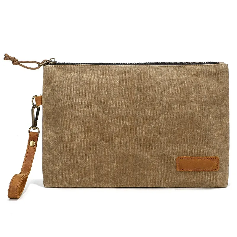 pochette zippée en toile cirée rétro et minimaliste, trousse de toilette personnalisée, trousse à crayons zippée, organisateur polyvalent, sac pour homme