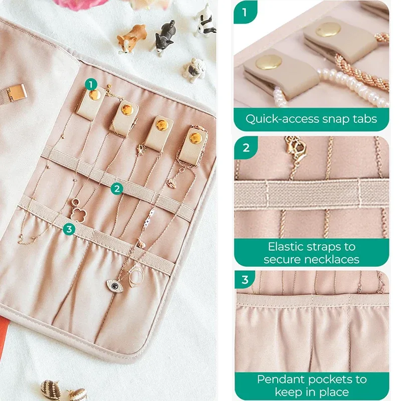 sac de rangement de bijoux pliable, sac à main portable, rangement de bijoux pour colliers, bagues, boucles d'oreilles, boîte à bijoux de voyage à domicile