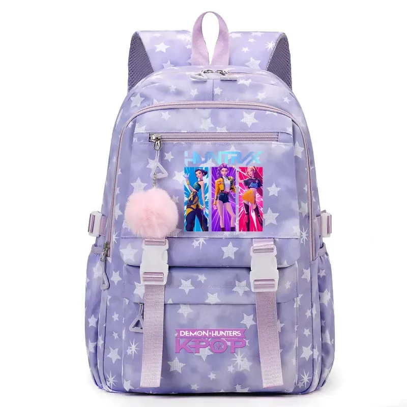 sac à dos d'étudiant imprimé kpop demon hunters, cartable de grande capacité pour adolescents, sac à dos de voyage pour ordinateur portable pour femmes