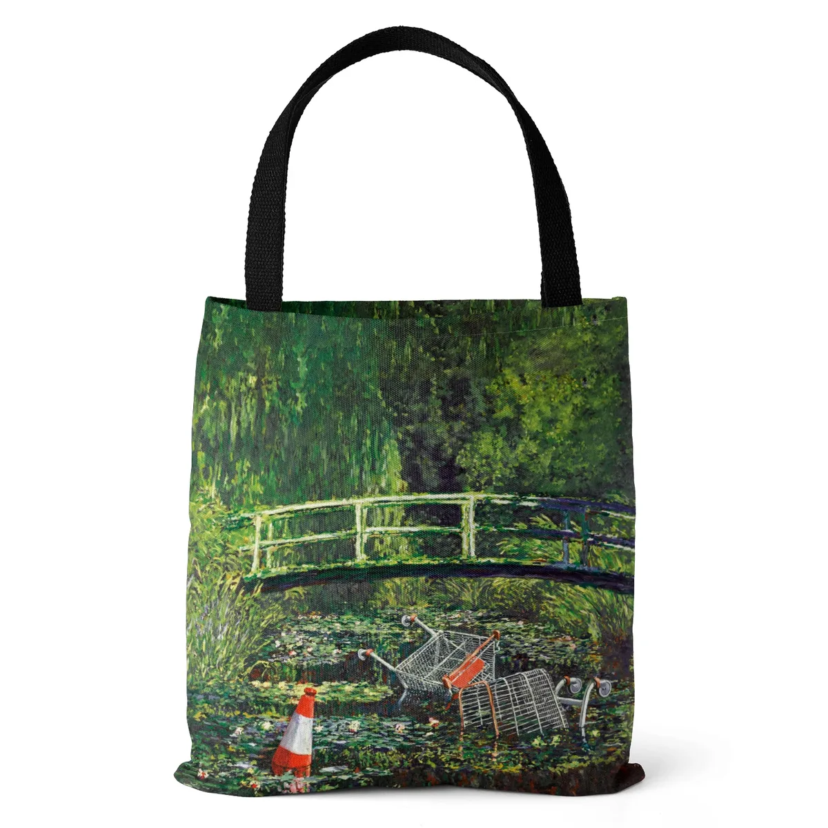 [bouche en toile] sac en toile imprimé peinture à l'huile sac fourre-tout léger pour femme sac à main quotidien sac à provisions multifonctionnel