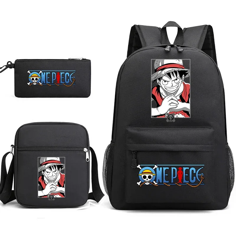 ensemble de sacs à dos d'école 3 en 1 one piece luffy anime pour garçons et filles avec trousse à crayons et sac à bandoulière