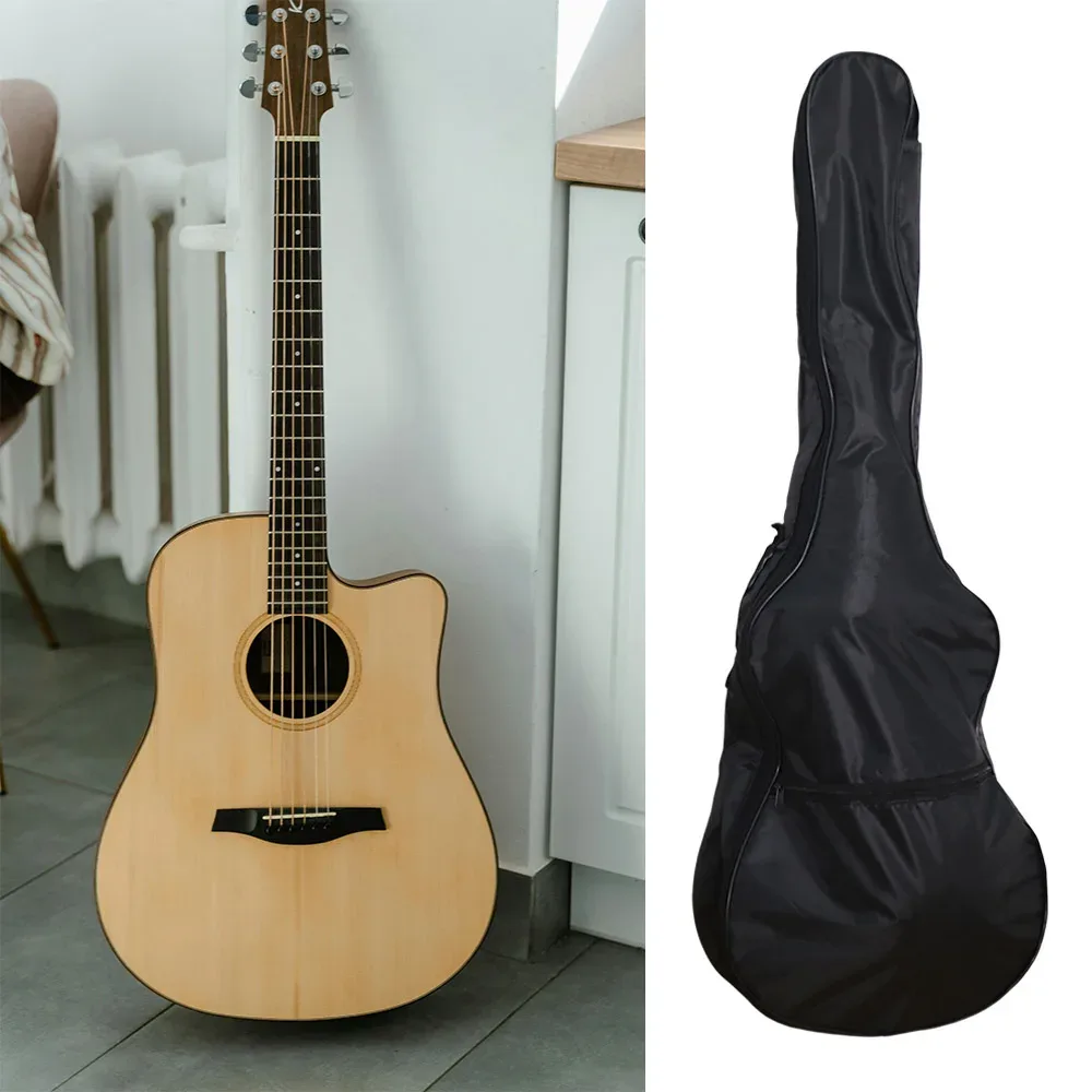 Sac de guitare antichoc à sangle réglable, sac à dos de guitare en tissu Oxford noir, sac à bandoulière simple imperméable avec fermeture éclair et poignée