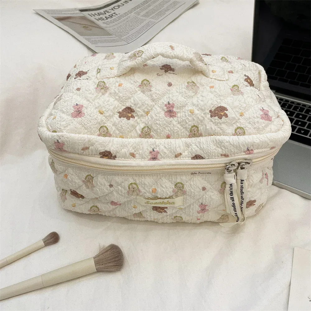 nouveau dessin animé dames sac de rangement de voyage rétro floral femmes sacs à cosmétiques mignon filles trousse de maquillage sac de maquillage sacs à main
