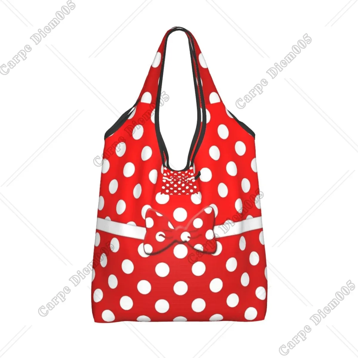 sac à provisions rick cartoon pour femme, sac fourre-tout pliable, sacs d'épicerie portables, respectueux de l'environnement, taille unique, pois, nœud