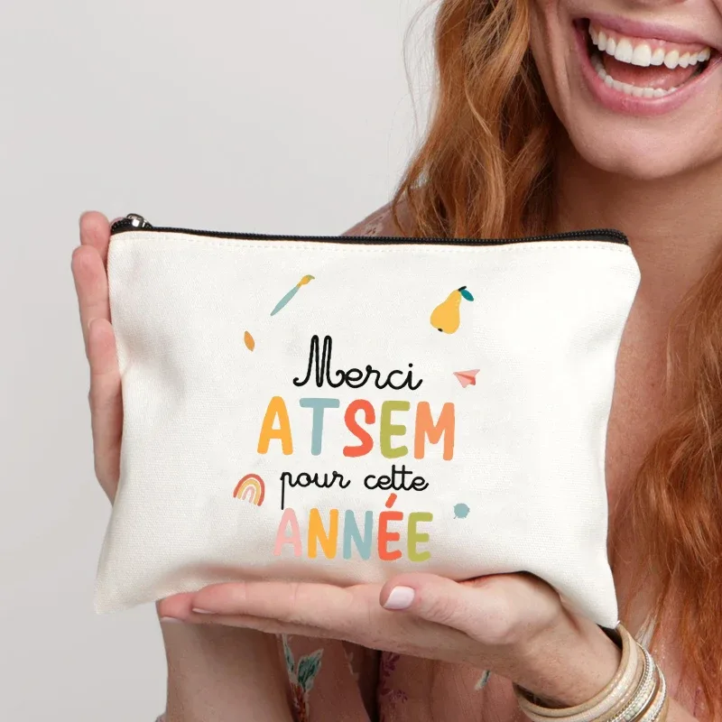 trousse de toilette au design d'appréciation atsem pour l'école française – pochette zippée en polyester durable avec trousse de maquillage inspirée de l'école française