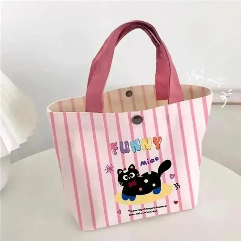 Sac à main en toile rose à pois motif chat, mini sac bento mignon style dopamine, sac fourre-tout léger pour les trajets quotidiens, les sorties et le shopping