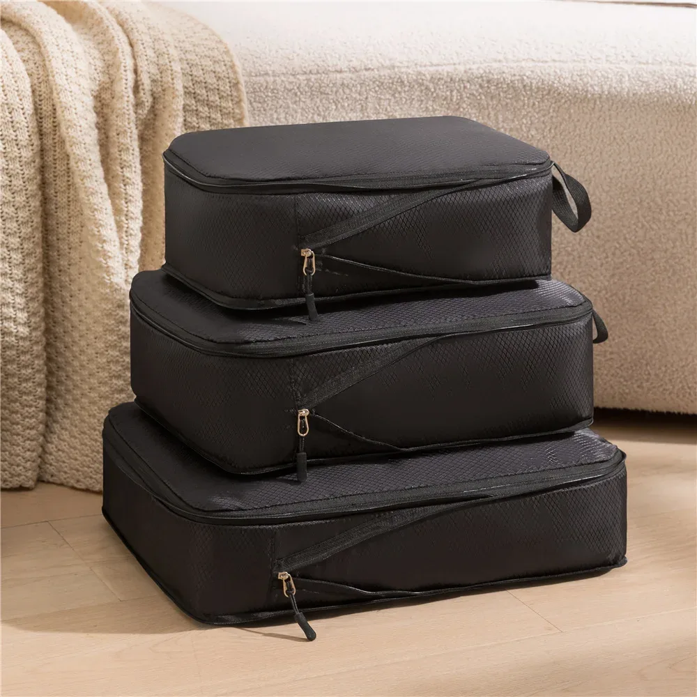 3 pièces/ensemble voyage emballage compressible multifonction sac de rangement de voyage valise étanche en nylon portable organisateur de bagages rose