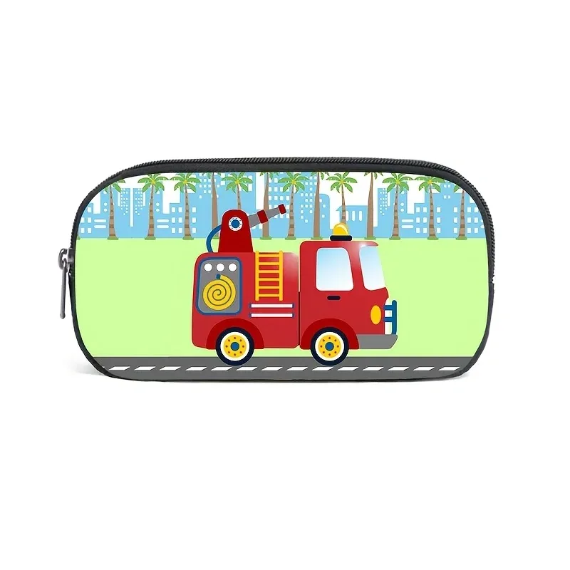 trousse cosmétique dessin animé ebtractor, camion de pompiers, sac de papeterie portable, boîte à crayons pour adolescents, fournitures scolaires