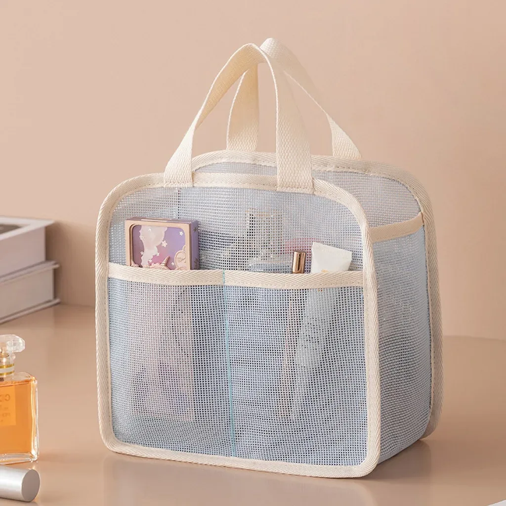 pochette de rangement portable, sac à cosmétiques en maille multi-usages, organisateur de maquillage respirant, trousse de toilette transparente pour la douche