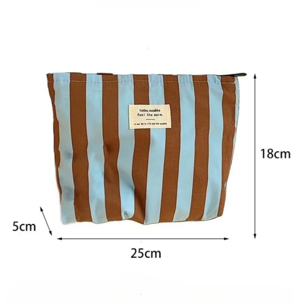 sacs de rangement rayés contrastés pour femmes, sacs cosmétiques mignons de grande capacité, trousse de maquillage, pochette en toile, sacs à main